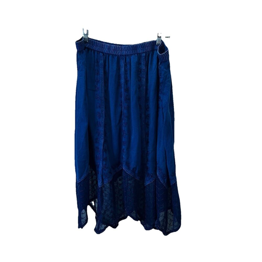 Studio West Blue Handkerchief Boho Lace Hem Midi Skirt Western Womens Size XL